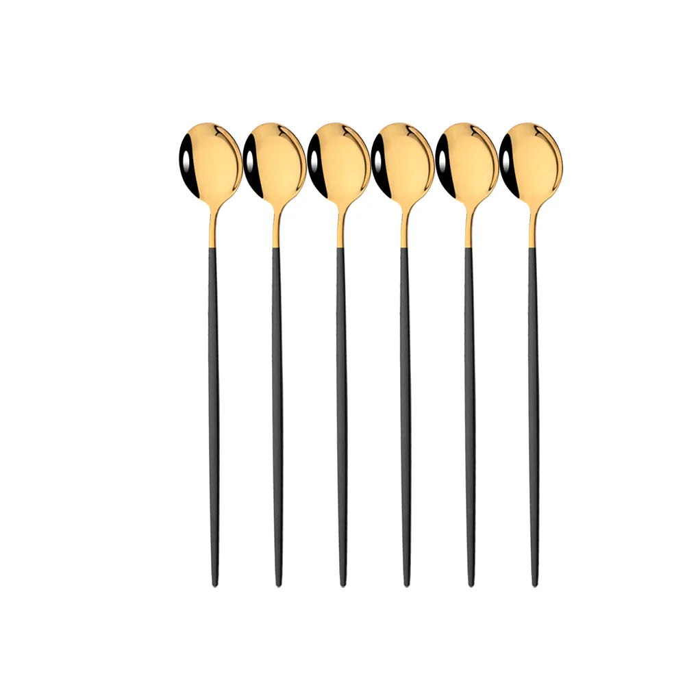 Colher cabo longo para café, sucos, sorvete - 6 peças