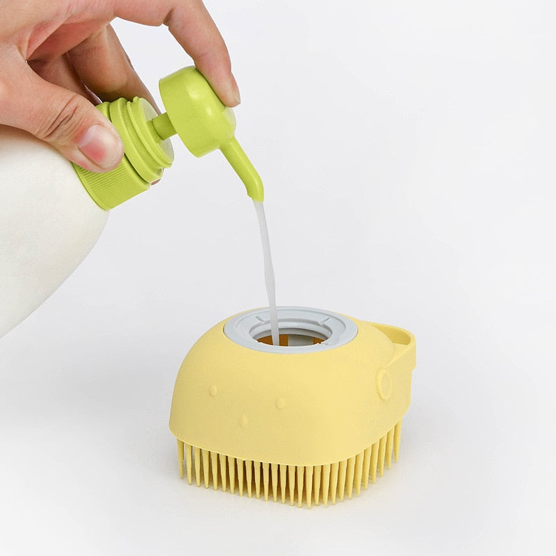 Escova massageadora para cães e gatos - preenche com shampoo e sabão