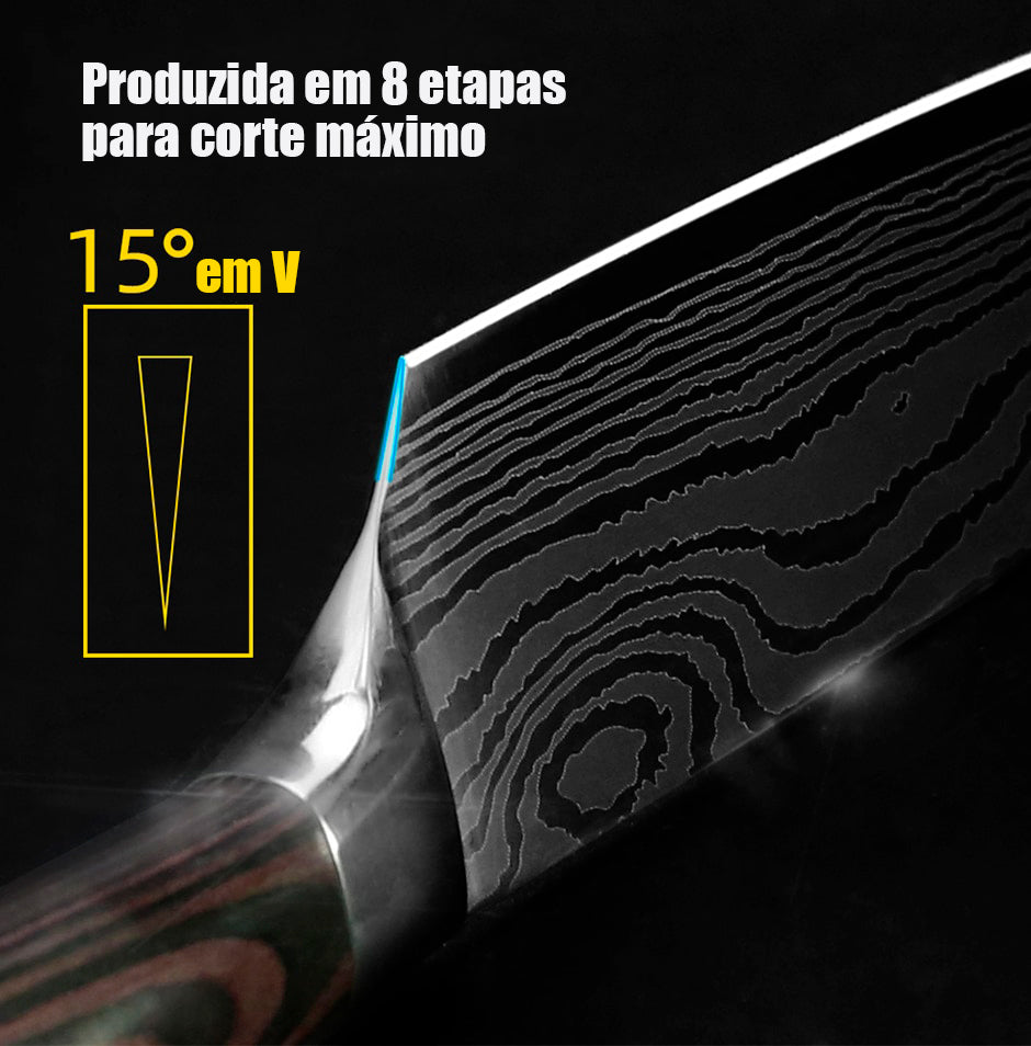 Conjunto de facas aço damasco inoxidável - elegância e sofisticação