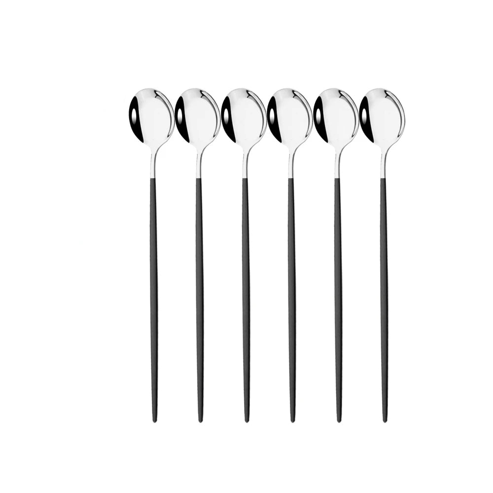 Colher cabo longo para café, sucos, sorvete - 6 peças