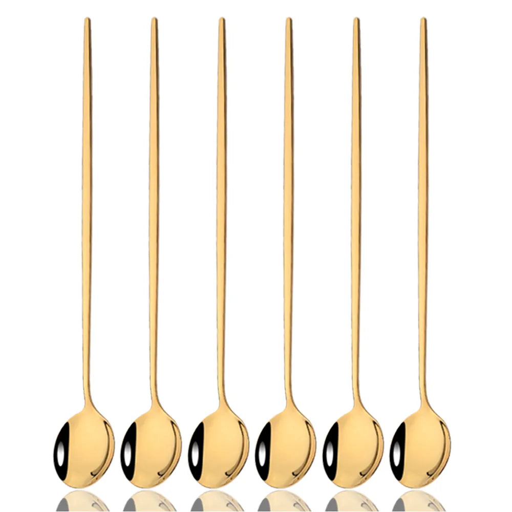 Colher cabo longo para café, sucos, sorvete - 6 peças