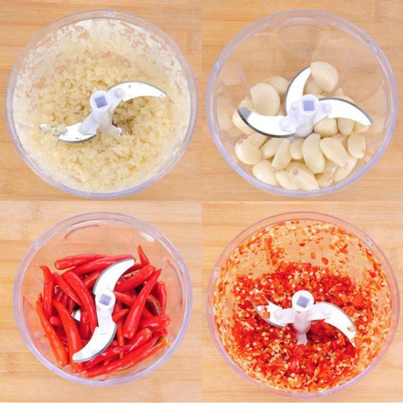 Mini processador manual com 3 lâminas curvas - 500ml de capacidade