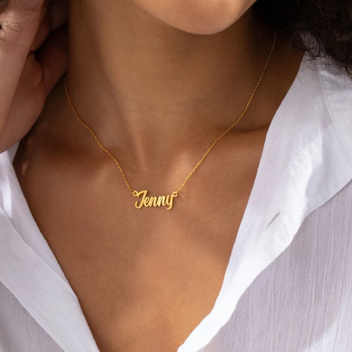 Colar pingente com nome personalizado homens e mulheres - três cores