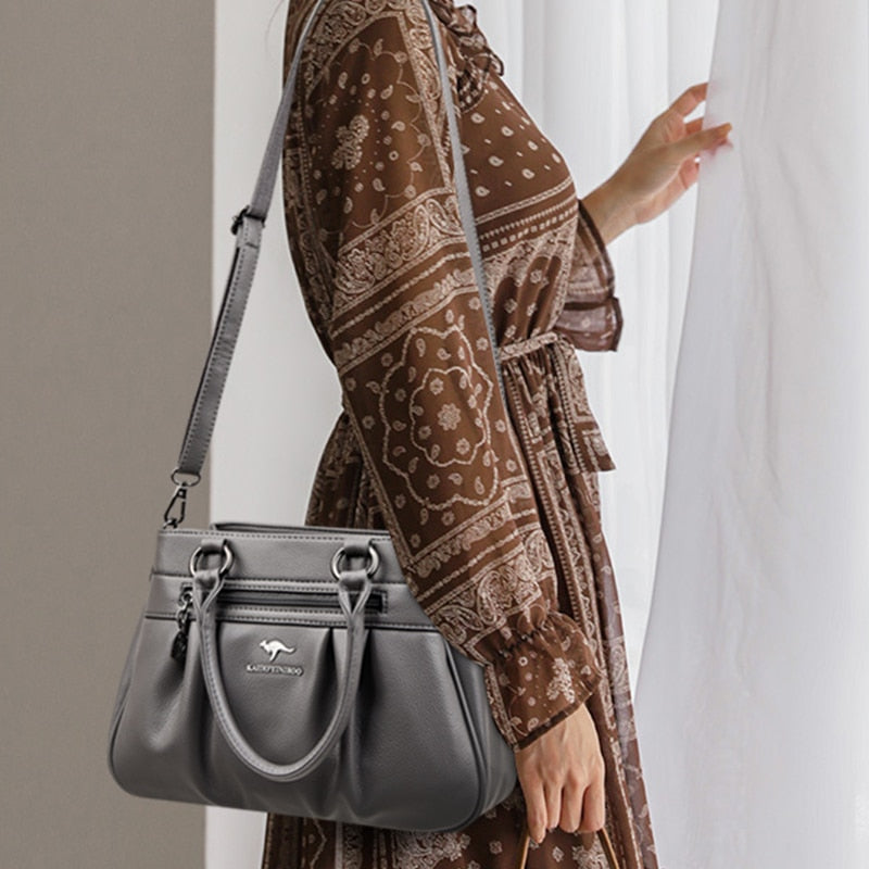 Bolsa feminina casual 3 camadas alta capacidade e espaçosa