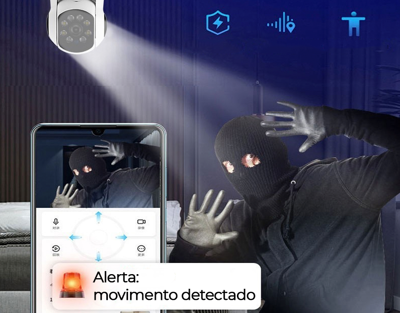Câmera de segurança 5G para soquetes de lâmpada - visão noturna, detecta movimento