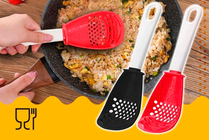 Nova colher multifuncional para cozinhar drenar amassar ralar e mais