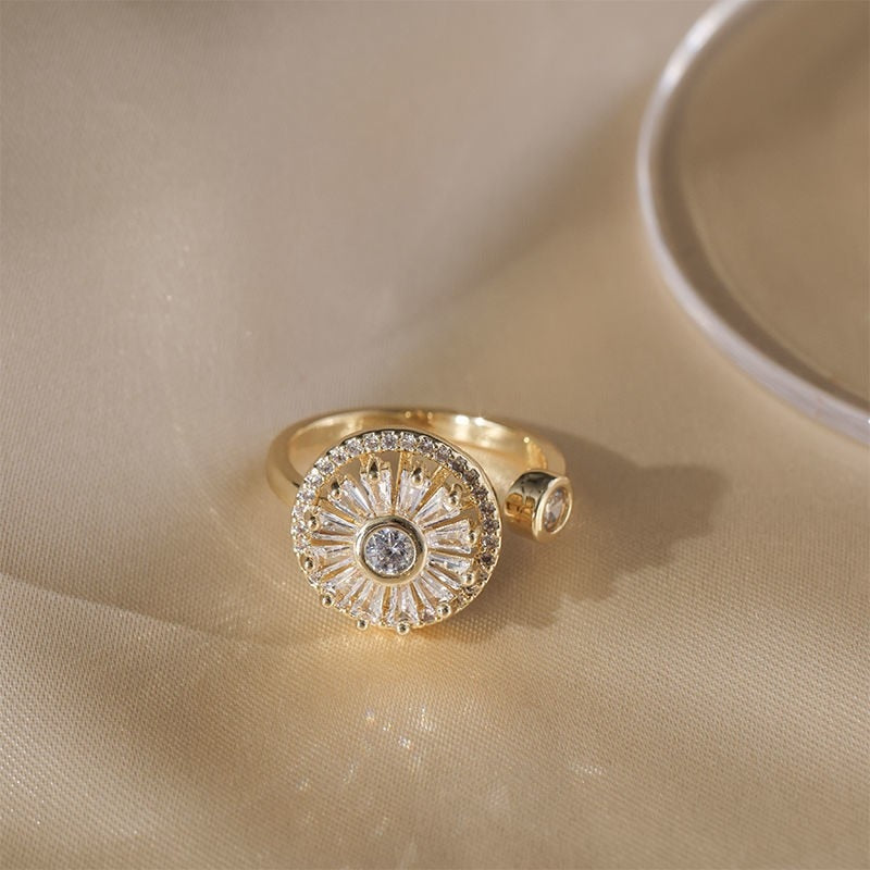 Anel para alivio de estresse ajustável dourado com lindo cristal