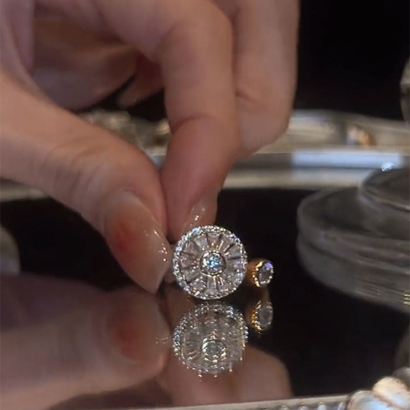 Anel para alivio de estresse ajustável dourado com lindo cristal