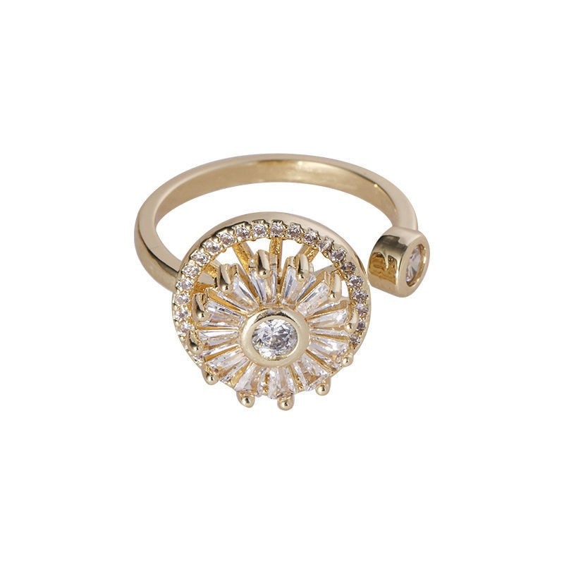 Anel para alivio de estresse ajustável dourado com lindo cristal