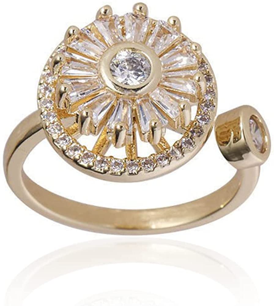 Anel para alivio de estresse ajustável dourado com lindo cristal