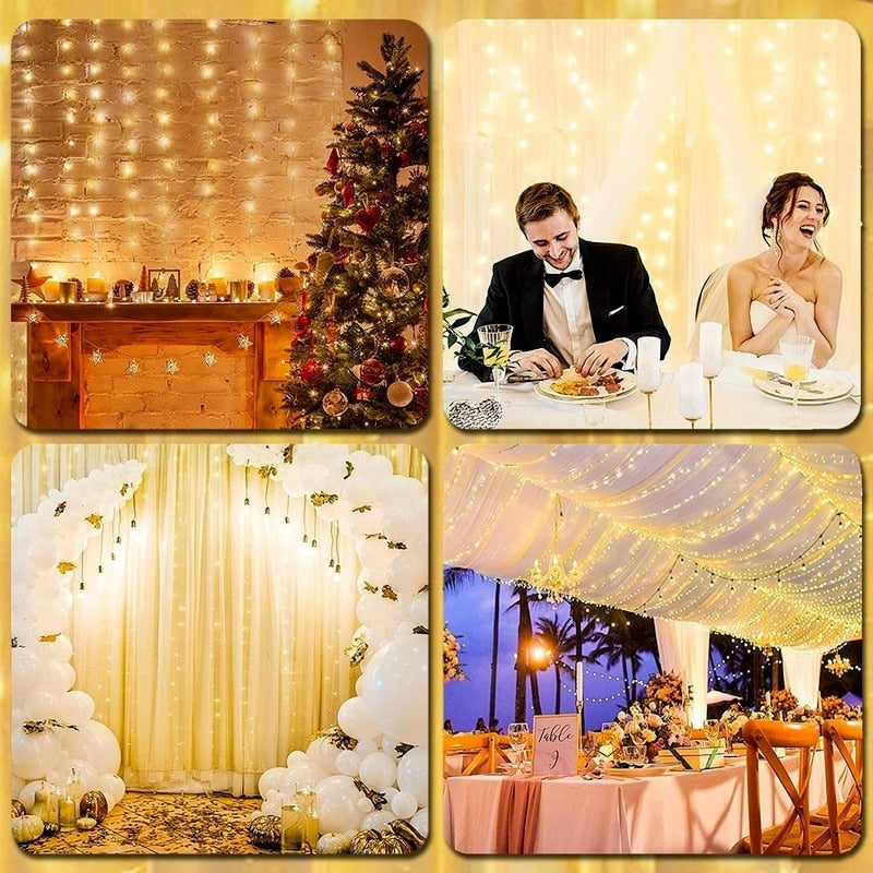 Cascata até 600 LEDs decoração natal - cores e tamanhos variados