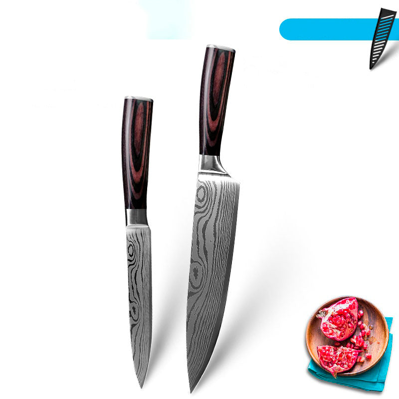 Conjunto de facas aço damasco inoxidável - elegância e sofisticação