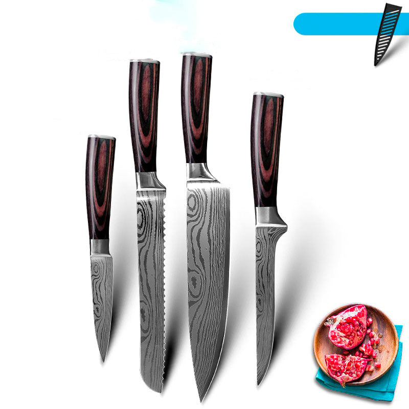 Conjunto de facas aço damasco inoxidável - elegância e sofisticação