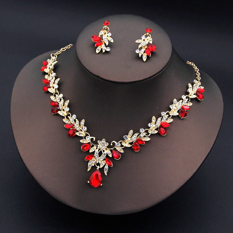 Conjunto colar e brincos elegantes - pingentes e pedras