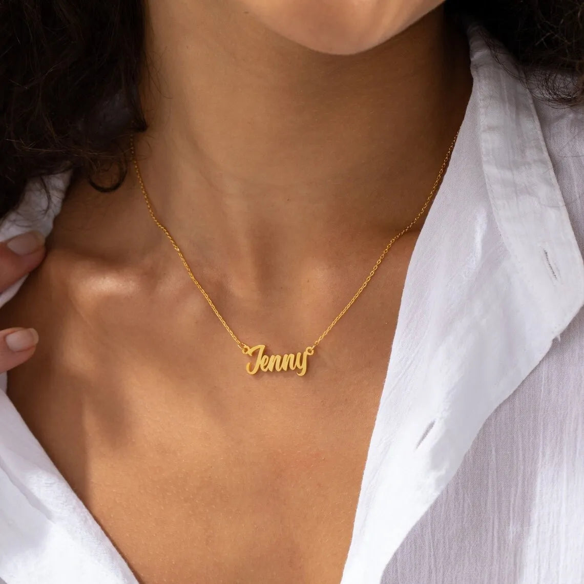 Colar pingente com nome personalizado homens e mulheres - três cores