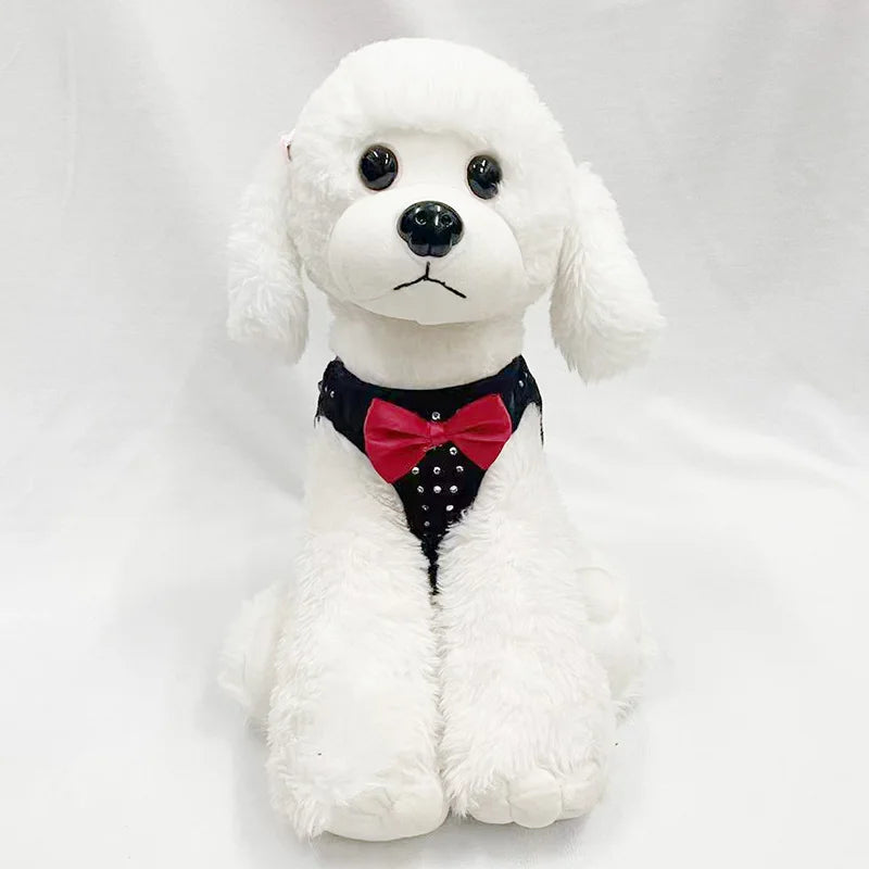 Peitoral canino fofo decorado com pedrinhas - respirável