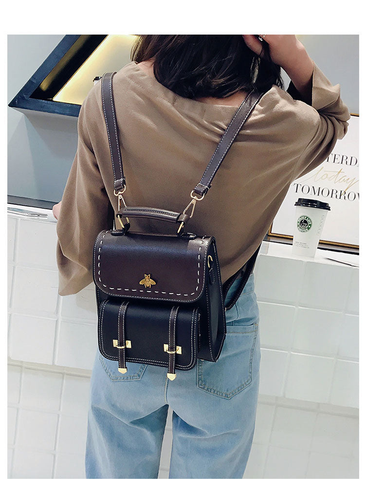 Mochila feminina D'école em couro ecológico para o dia a dia, viagens e escola