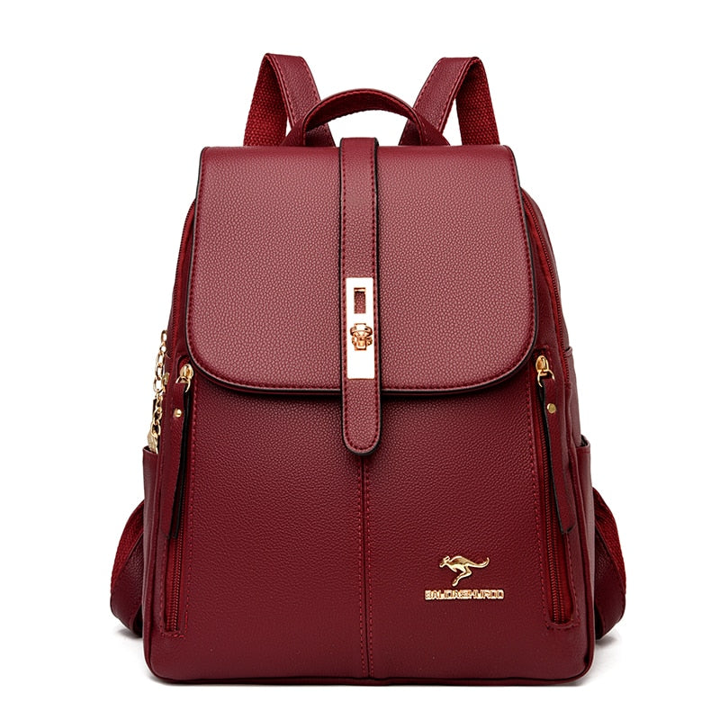 Bolsa mochila feminina em couro ecológico vintage muito espaço e compartimentos