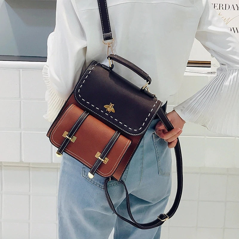 Mochila feminina D'école em couro ecológico para o dia a dia, viagens e escola