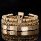 Trio de pulseiras estilo Coroa dos Reis luxuosa - dourada e prateada