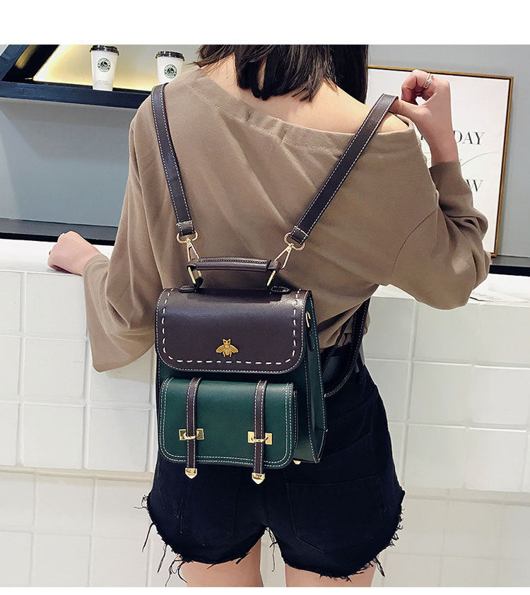 Mochila feminina D'école em couro ecológico para o dia a dia, viagens e escola