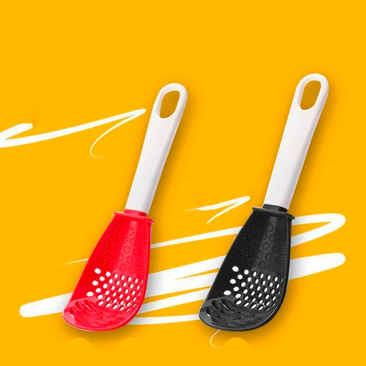 Nova colher multifuncional para cozinhar drenar amassar ralar e mais