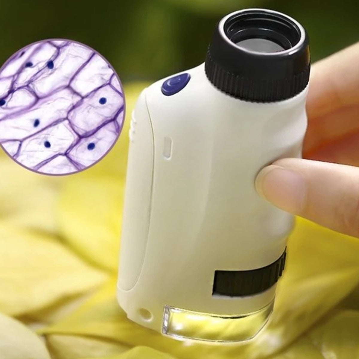 Microscópio portátil com LED 60-120x para crianças com espécimes