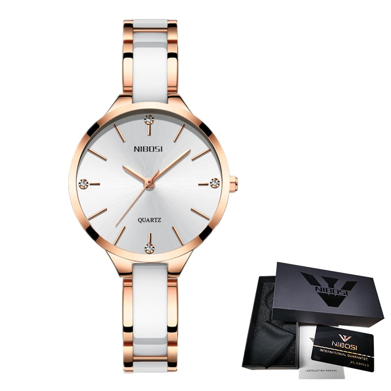 Relógio feminino com vidro mineral  - resistente a água - aço inoxidável